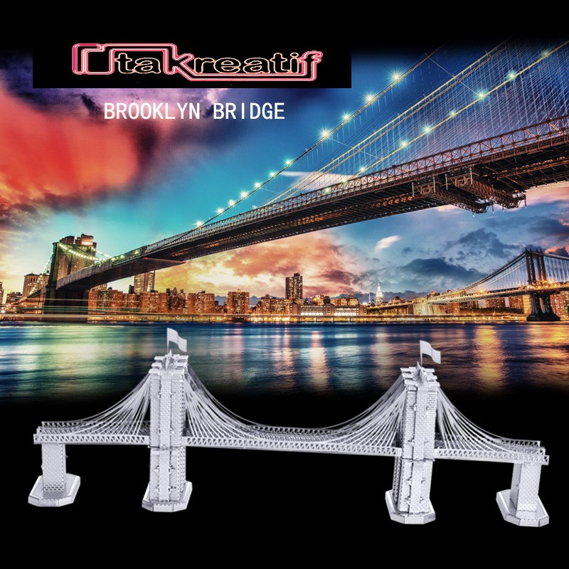 Puzzle 3D Metal Arsitektur Brooklyn Bridge - Miniatur Bangunan Ikonik - Nano Puzzle 3D