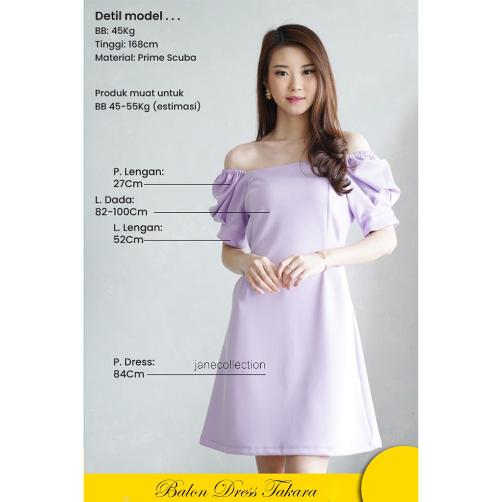 JANE COLLECTION || Dress Sabrina Wanita Square Neck Lengan Balon Dress Takara Hitam Putih Lilac Pink