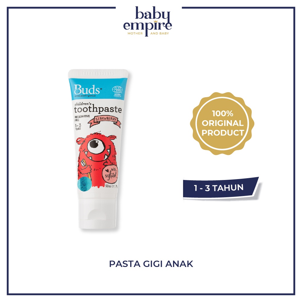 Buds Organics Toothpaste With Xylitol 1-3 Thn - Pasta Gigi Odol Bayi dan Anak Aman Bisa Ditelan