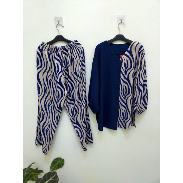 STELAN MAMA ROSA RAYON KOMBINASI ZEBRA(COD)ONE SET WANITA TERBARU/ONE SET VIRAL KEKINIAN