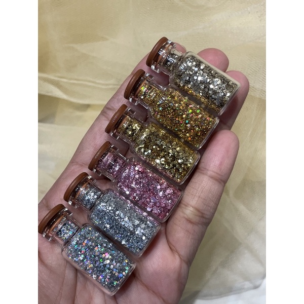 6 warna GLITTER HEXAGON NAIL ART