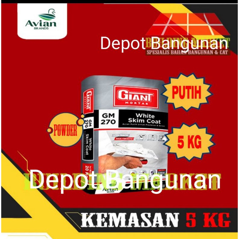 Acian Putih Skim Coat Giant Mortar GM-270 5 KG