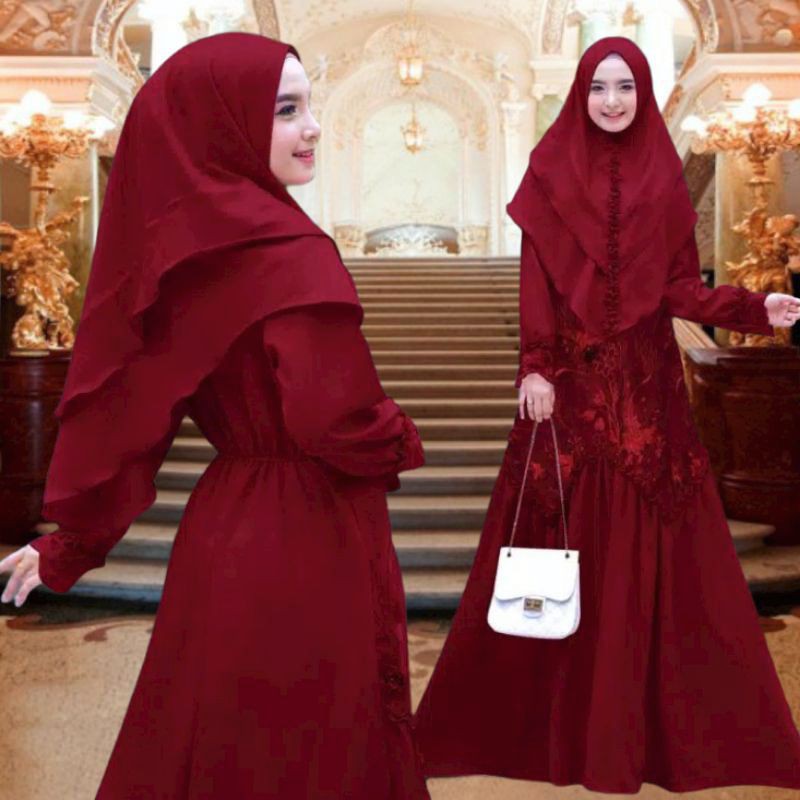 GAMIS FASHION MUSLIM BRUKAT COUPLE REMAJA DAN JUMBO WANITA DEWASA LENGAN PANJANG BROKAT PREMIUM