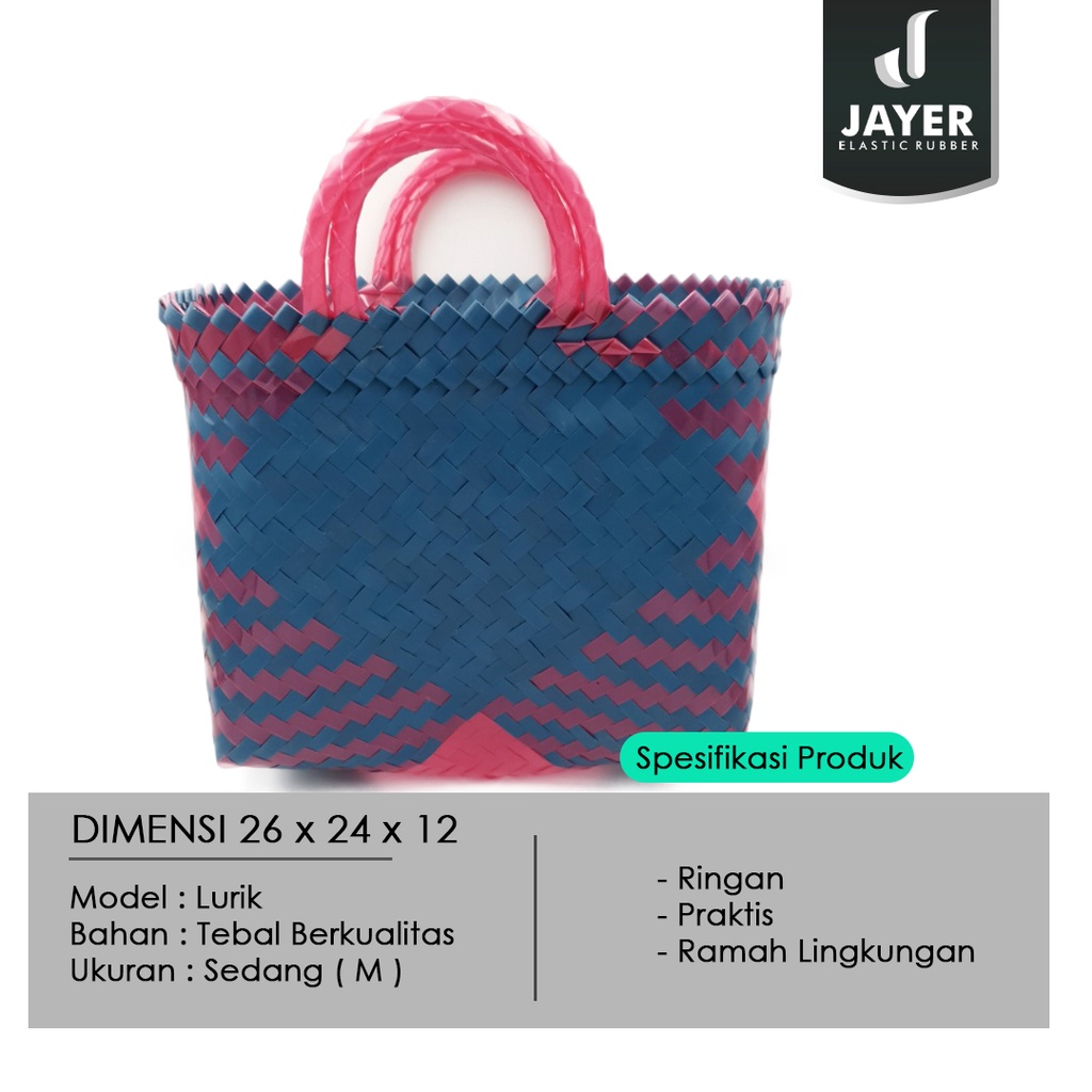 Tas Anyam Plastik Lurik Kaca Tanggung Tas Anyam Hampers 26 x 12 x 24 cm