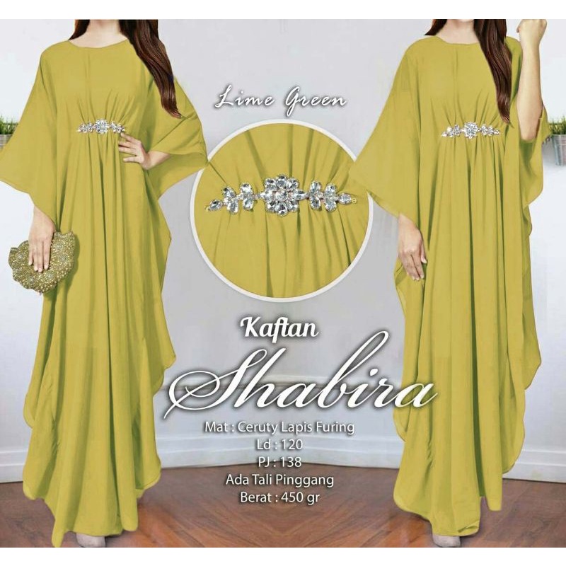 Arnis Shabira Kaftan Original Busui Friendly Ceruty Babydoll-Lime Green
