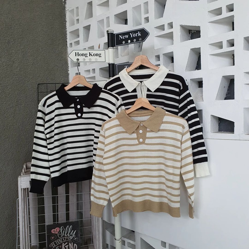 Outher Wanita Sweater Rajut Dhabie Stripe Korean Style Terbaru