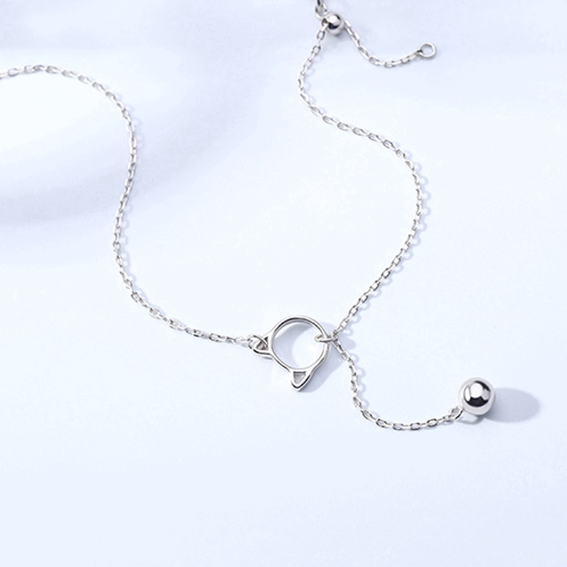 Kucing Lonceng Gelang Hollow Cat Bell Pendant Bracelet Lovely Fashion Silver Short Chain Girl