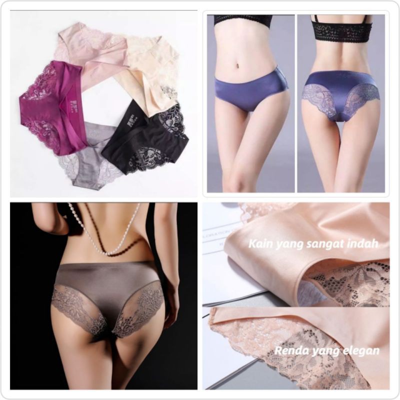 Celana Dalam CD Wanita Seamless Renda Ice Silk Lace Underwear