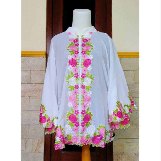 Kebaya bordir kelelawar putih murah
