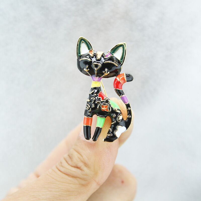 Pin Bros Enamel Bentuk Hewan Kucing Bunga Abstrak Warna-Warni Gaya China