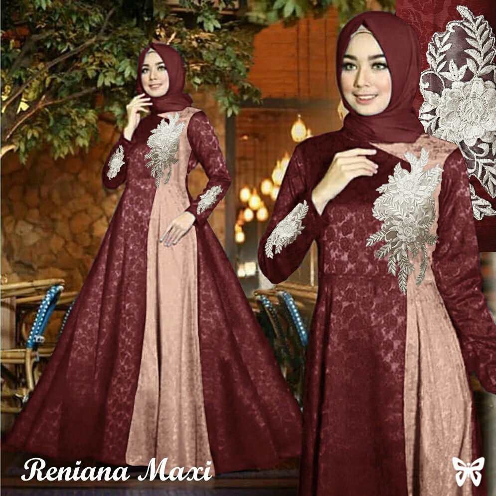 HOPYLOVY - Gamis Syari Pesta Terbaru Baloteli Embos Reniana Size L