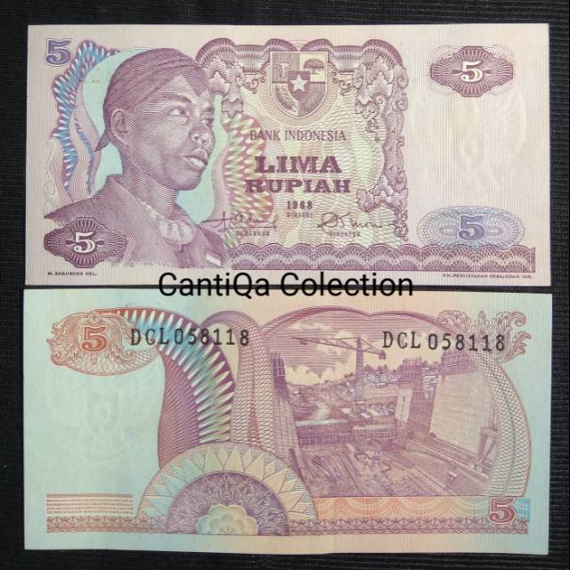 Shp33-Uang Kertas Kuno Indonesia 5 Rupiah Jendral Sudirman Tahun 1968
