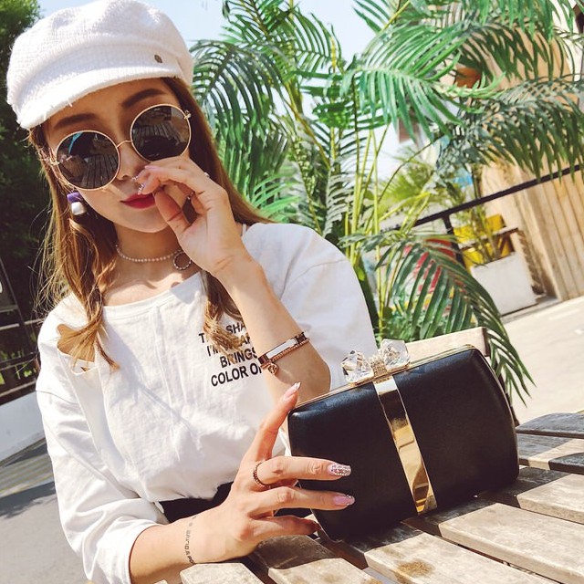 Tas Selempang/ Pesta Wanita - Black/ Pink/ Gold - 500gr - Lebar17 - Bag Fashion Import Batam Murah