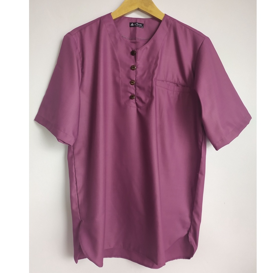 Baju Koko Pakistan Toyobo Pria Lengan Pendek, kurta polos modern casual terbaru-lylac