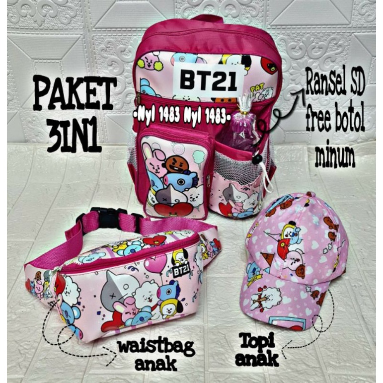 paket hemat /LOL LED 3in1 free botol minuman backpack anak sekolah komplit