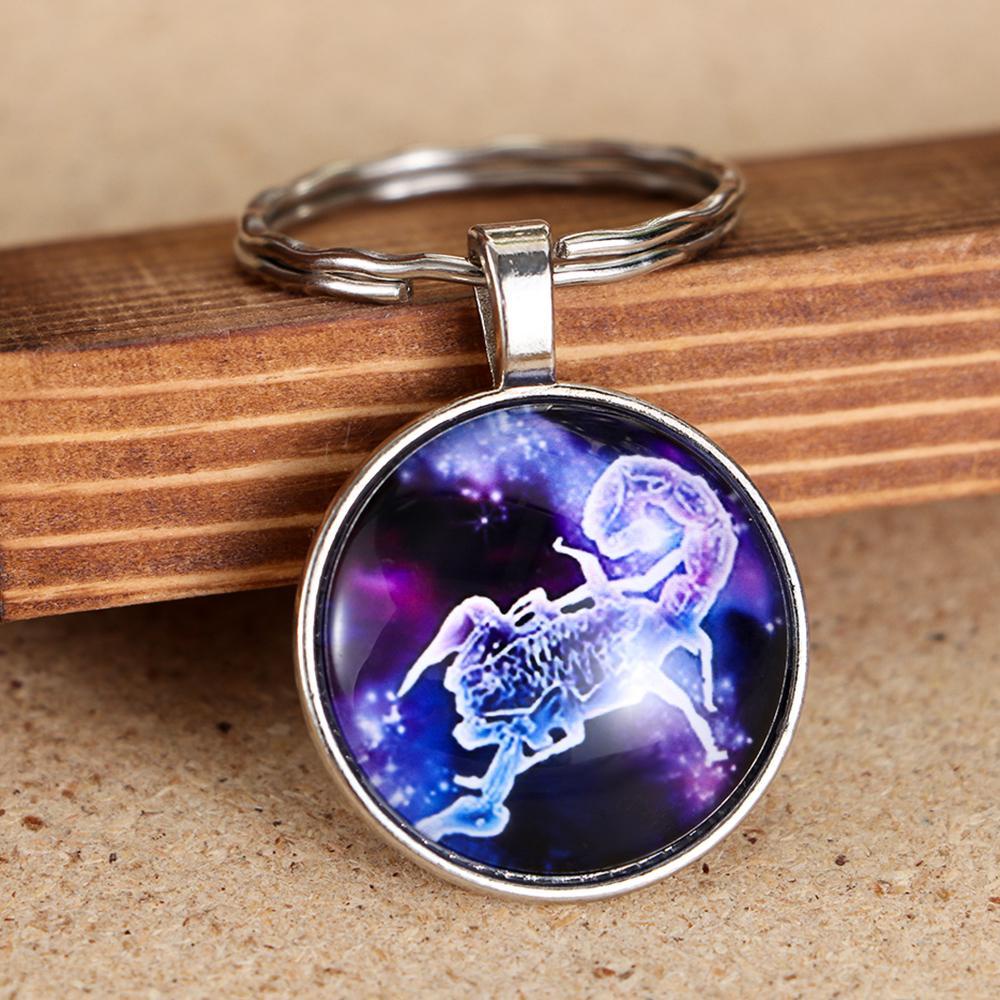 Lily Constellation Keychain Double Face Celestial Keyring Hadiah Ulang Tahun Terbaik Leo Libra Scorpio Sagitarius