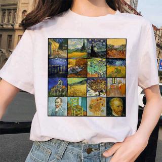 Kaos T Shirt dengan Motif Print Van  Gogh  Cat  Minyak  