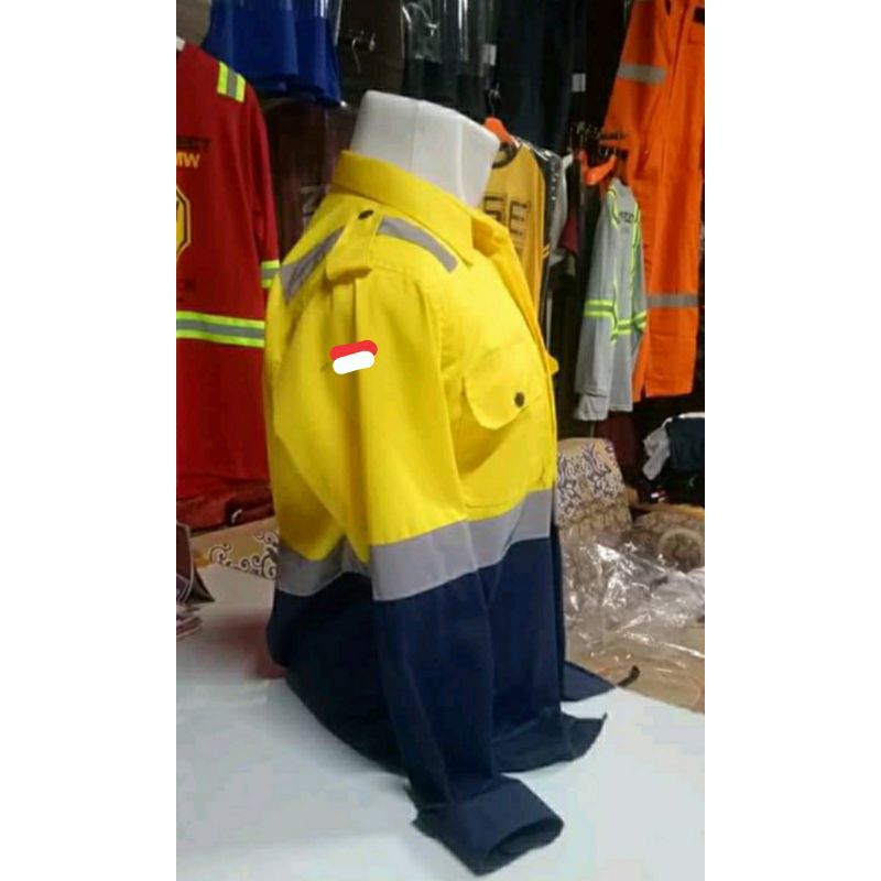 SERAGAM SAFETY PREMIUM KUNING DONGKER FREE LOGO K3 BENDERA KANCING