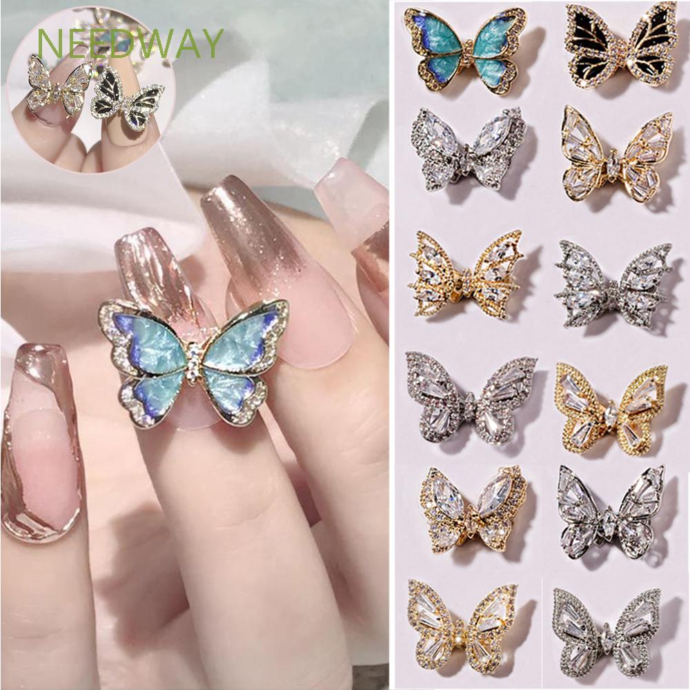 Needway  Luxury Butterfly Nail Art Decorations Shiny Nail Crystal 3D Nail Rhinestones Charms Glitter DIY Manicure Gem-studded Zircon DIY Jewelry