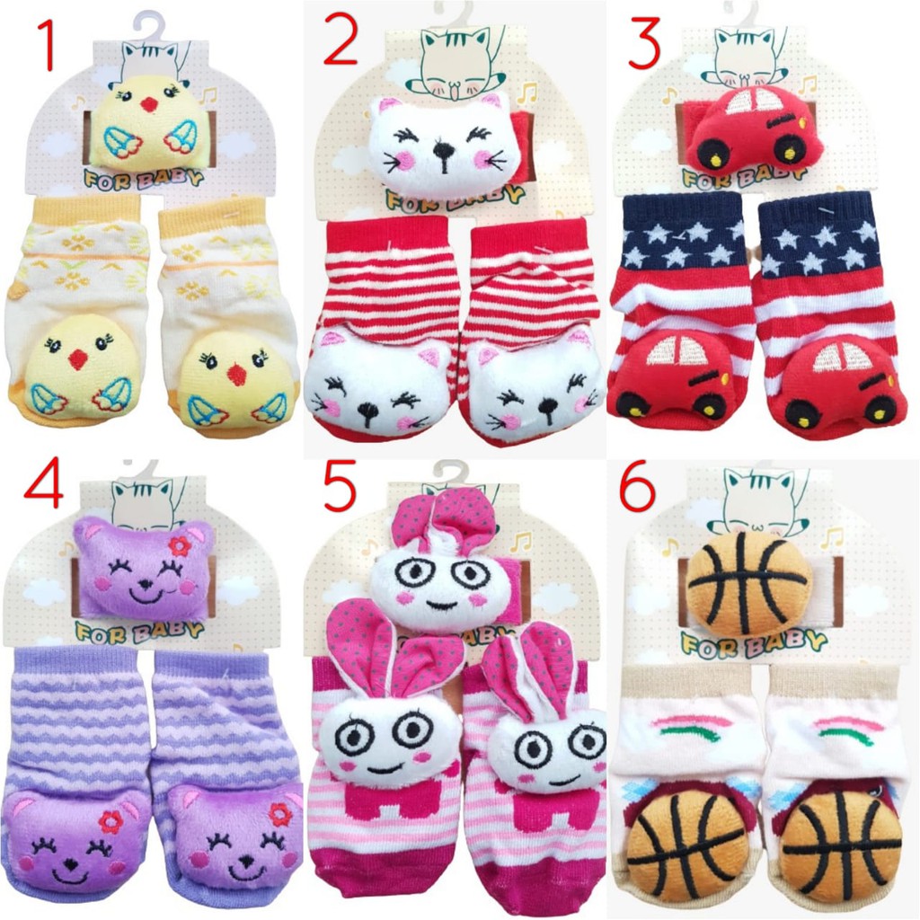 Baby Rattle 2In1 Kaos Kaki Bunyi Anti Slip + Gelang Tangan Bayi