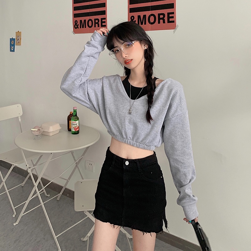 【SALE】Korean Crop Top Sexy Sweater V-Neck Atasan Sweater Leher-V 2286 (M/L/XL)