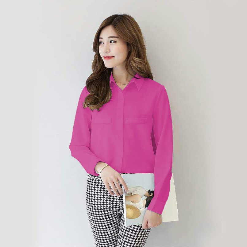 Kemeja Wanita Korea Style Lengan Panjang Murah Terbaru - Umi