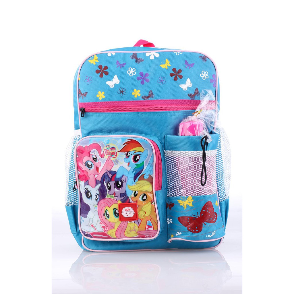 Tas Ransel Anak Perempuan Backpack Sekolah Cewek SD TK Biru Little Pony Tempat Minum
