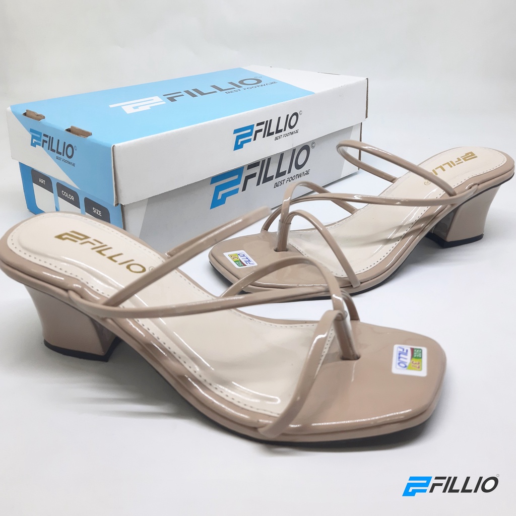 Sandal Strappy Heels Hak Tali Chunky Wanita 5cm Fillio K012