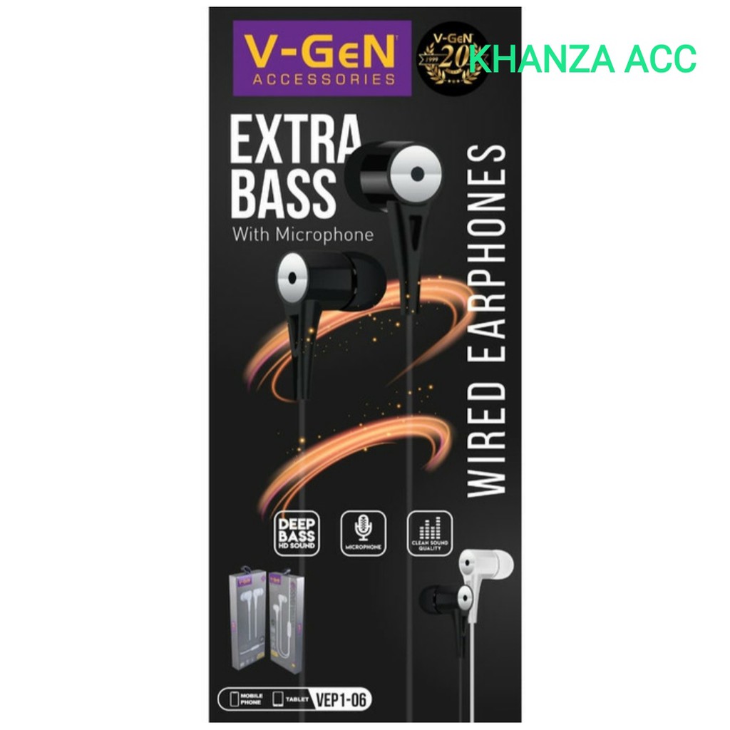 KHANZAACC EARPHONE VGEN VEP1-06 Wired Earphone Headset Original Extra Bass