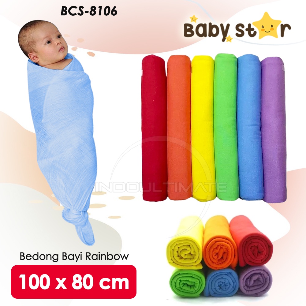 Bedong Bayi Polos Rainbow BABY STAR (STANDARD) Isi 6 Pcs BCS-9106 [100x90 cm] [BCS-8106 90x80 cm] isi 3 Pcs BCS-9103 BCS-8103isi 1 Pcs BCS-9101 Bedong Bayi Katun Selimut Bayi Bedong Bayi Bedong Alas Tidur Bayi Perlengkapan Bayi Baru Lahir