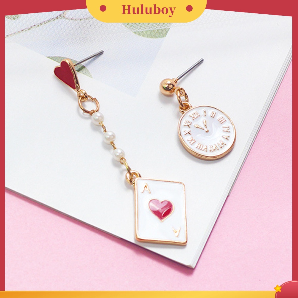 Hu Hu Hu Hu Hu Alat Bantu Pasang Kacamata♡ Anting Tusuk Asimetris Bentuk Jampokerhati Hias Mutiara Imitasi Untuk Wanita