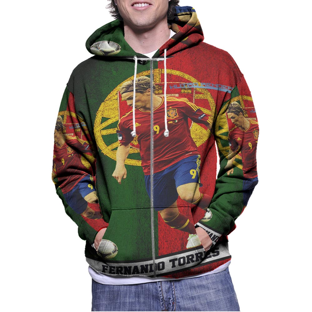 Jaket Hoodie Fernando Torres Soccer Hoodie Zipper (Ritsleting) Hoodie Fullprint Bahan Polyester Jers