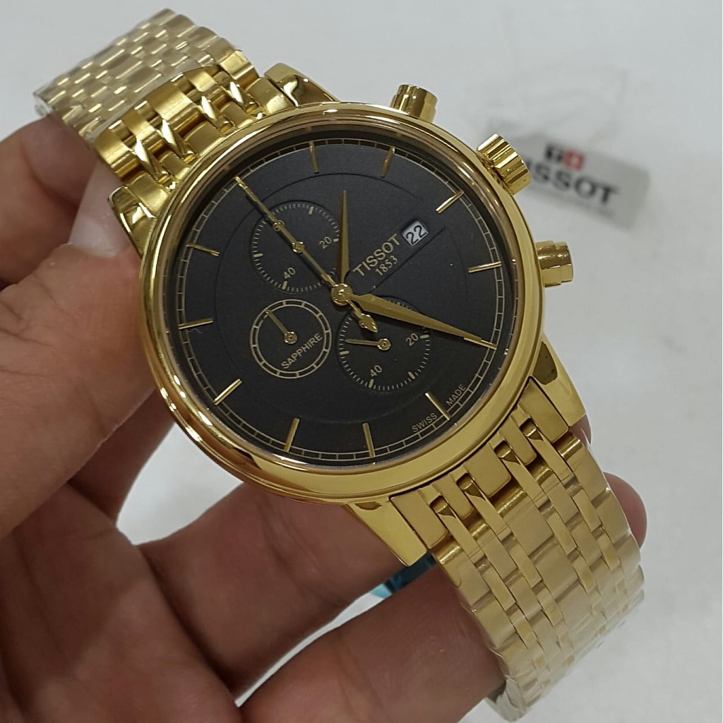 Jam Tangan Tiss0t Silver Chronometre warna gold plat hitam ...