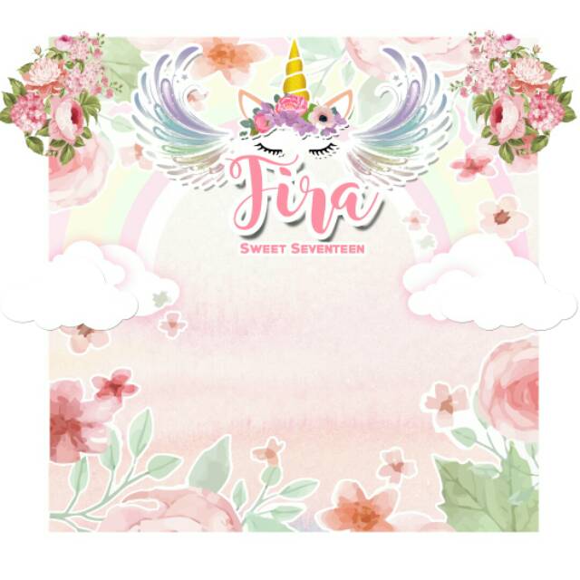 Backdrop Banner Spanduk Ulang Tahun Sweet Seventeen Unicorn Little Pony