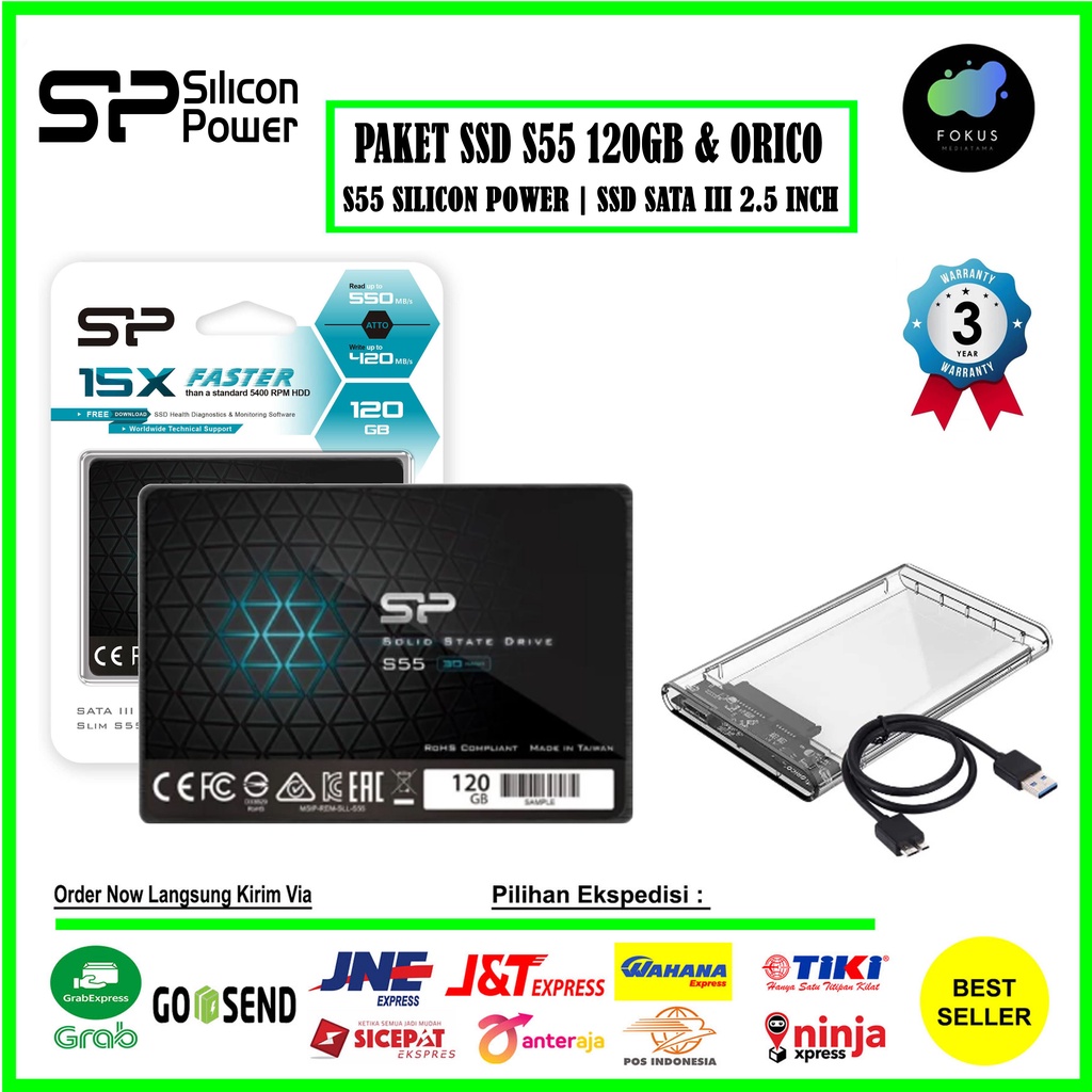 PAKET SSD DAN Case Orico 2139U3 Silicon Power Slim S55 120GB SSD 2.5&quot; SATA III 3D TLC