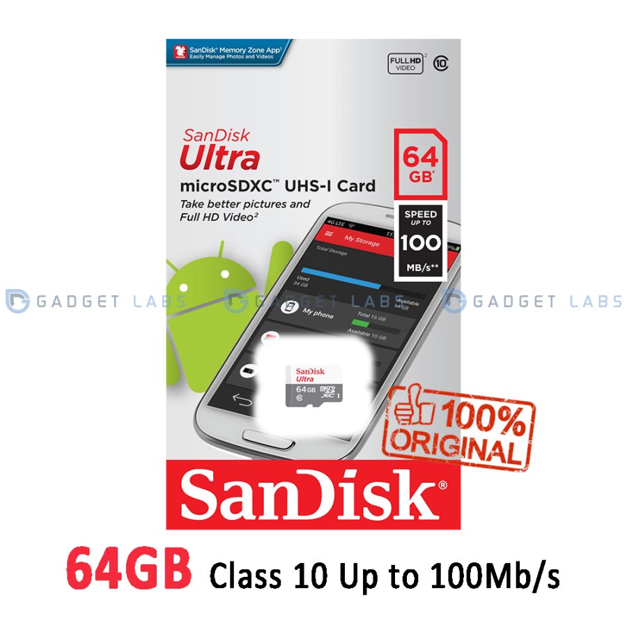 Micro SD SanDisk 64GB Ultra Class 10 100mb/s Memory Card Class - Garansi Resmi