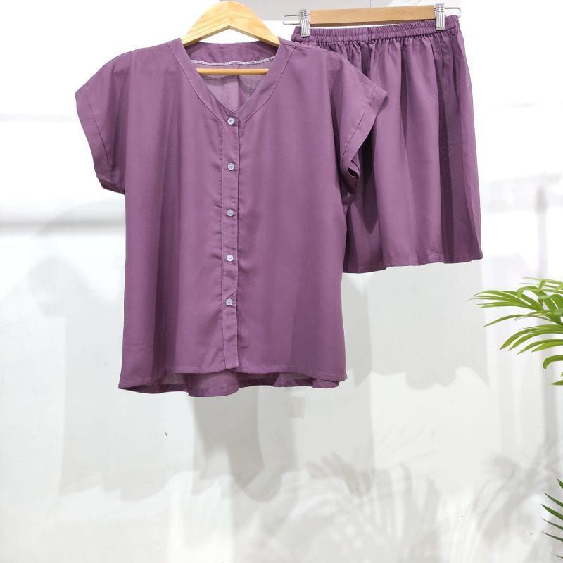 PIYAMA KANCING PENDEK HITS PIYAMA KANCIBG BUSUI | PIYAMA RAYON | HOMEWEAR-PDNK UNGU TERONG
