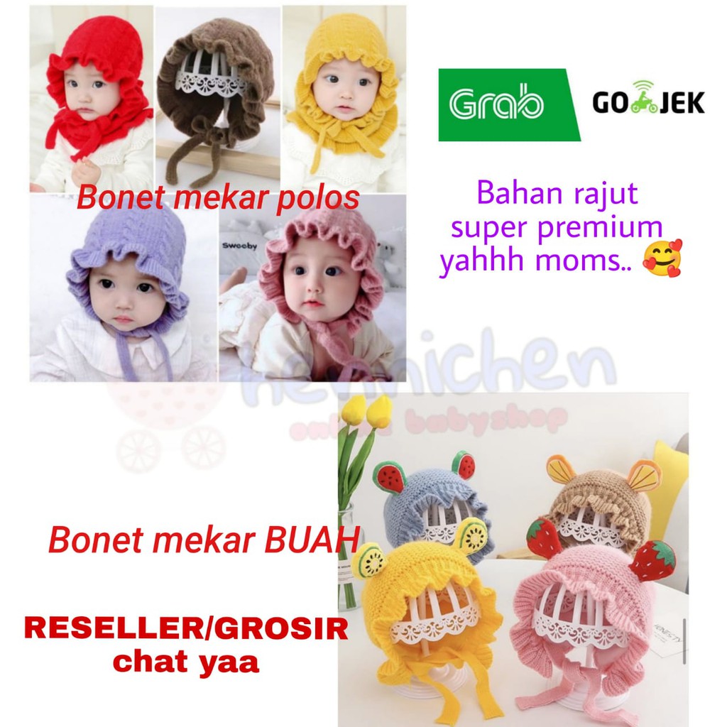 Topi Kupluk Bayi Bonet Bonnet Ruffle hat baby girl perempuan import Rajut