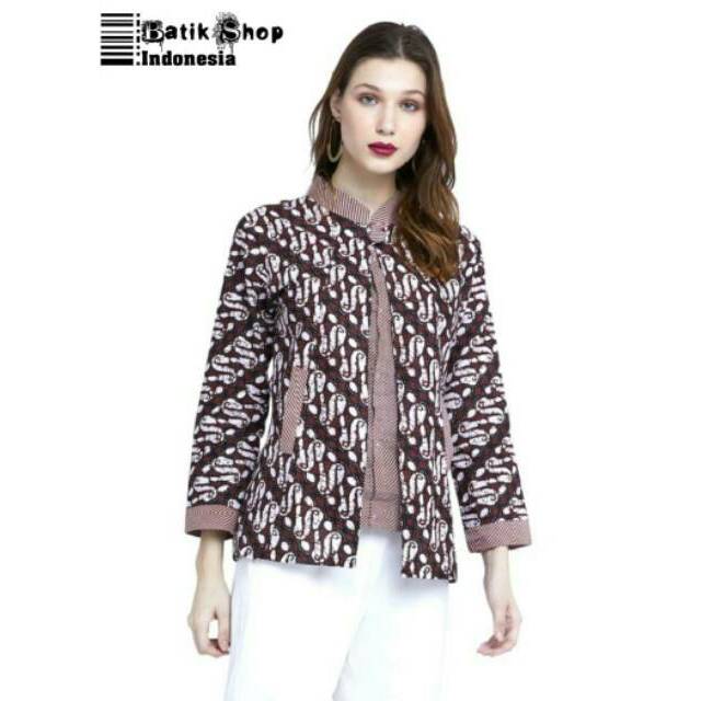 Blus Cardi Lawasan Batik Sogan Layer Blouse Atasan Kerja Kantoran Seragaman Kasual Collata