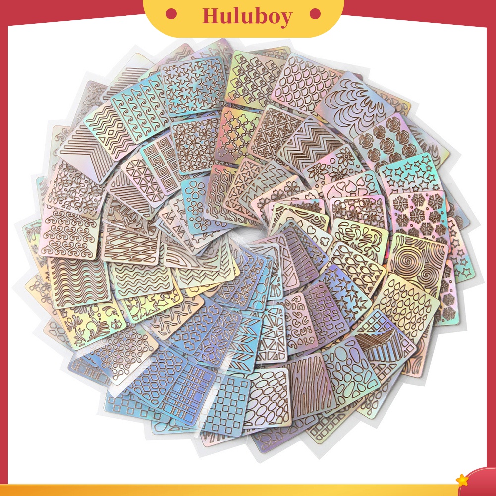 Huluboy Huluboy♡ 12 Lembar Cetakan Stempel Kuku Motif Garis Gelombang Hollow Untuk Manicure