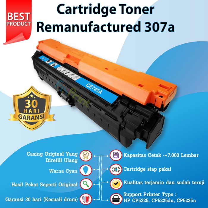 Cartridge Toner Compatible HP CE742A 307A Yellow, Printer HP Colour LaserJet CP5225 CP5225dn CP5225n