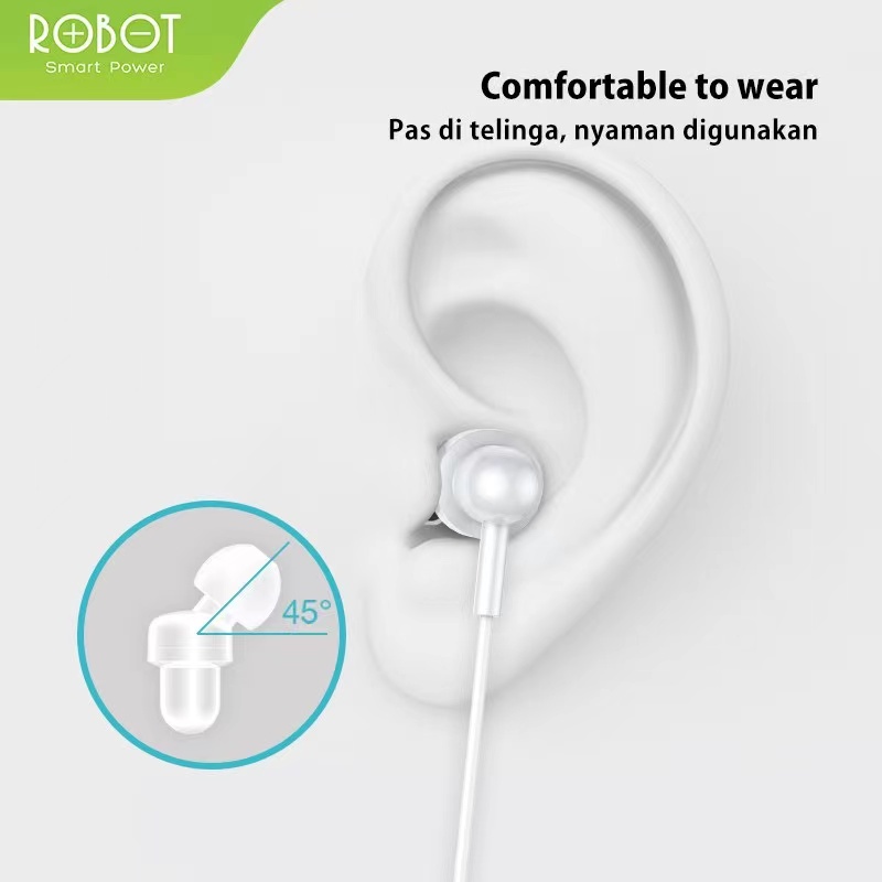 Headset Kabel ROBOT RE20 Wired Earphone Bass Smartphone Original - Garansi Resmi 1 Tahun