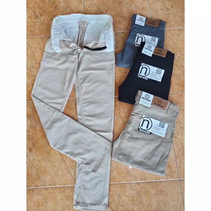 Celana Jumbo Chinos Panjang Pria Bahan Stretch Slimfit Abu Hitam Krem Mocca Cino Big Size 39 - 44