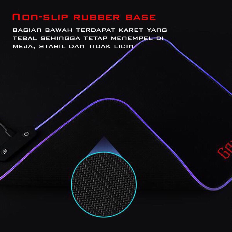 GAMEN GP-Halo Gaming Mousepad RGB Lighting Anti-Slip Rubber Base Black-Garansi