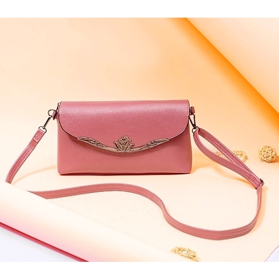 TAS SELEMPANG WANITA IMPORT PESTA KULIT PINK LEANY TA373P3 SLING BAG KOREA MINI KEKINIAN MURAH BATAM