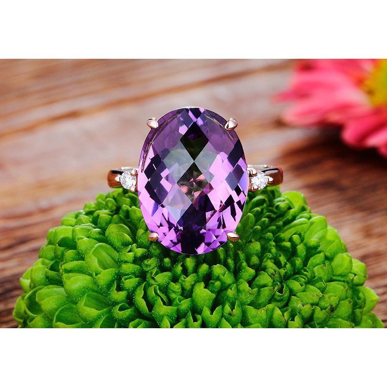 Cincin Lapis Rose Gold Emas Asli Kadar 375Desain Kura-Kura Hias Amethyst Adjustable Untuk Wanita