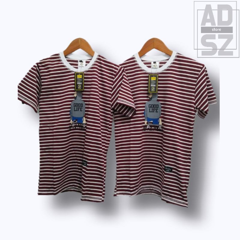 Kaos T-Shirt Distro Sevenkey Merah Marun Stripe Putih Unisex