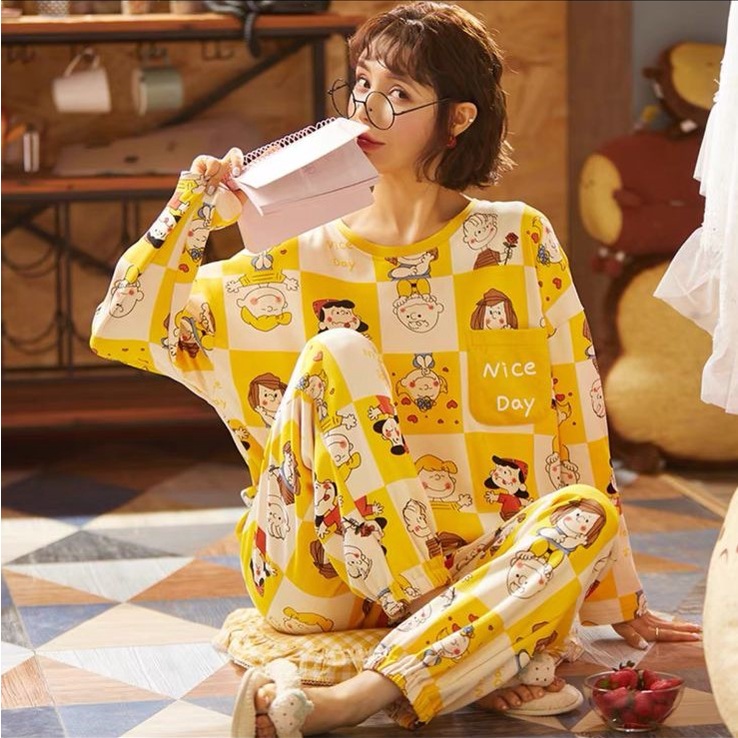 HS COD Piyama PP Kaos Premium Import Wanita / Stelan Baju Tidur Wanita Murah/ Baju tidur lengan panjang-2