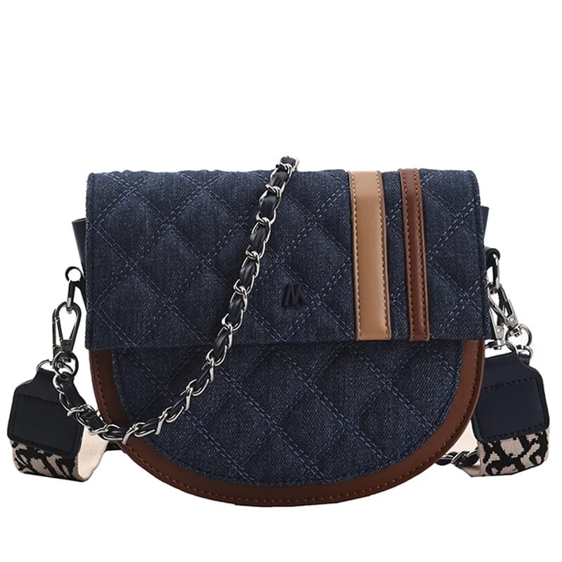 L5357 Tas Selempang Denim Wanita Fashion Slingbag Cantik Setengah Lingkaran Tas Batam Strap Rantai T