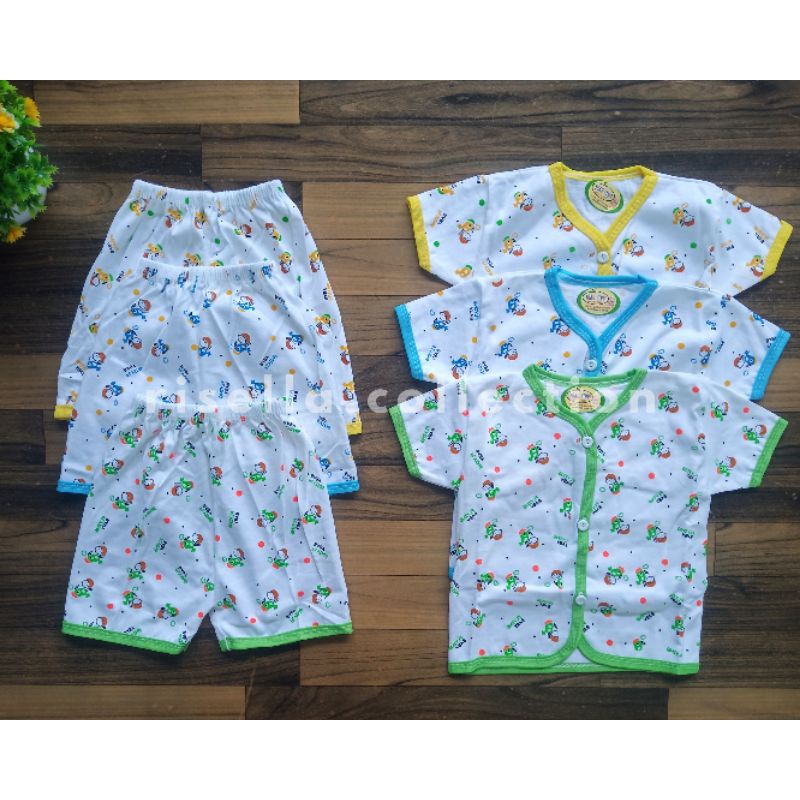 Baju Bayi Setelan Full Kancing Depan 0-10 Bulan 3 Set ( 6PCS )